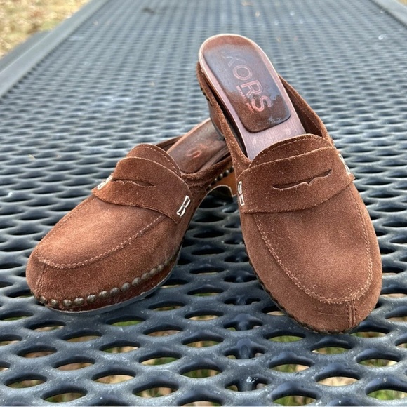 Women’s Brown Clogs / Mule Shoes Size 7 Suede Studded Wood Heels Made in Italy - Picture 10 of 12